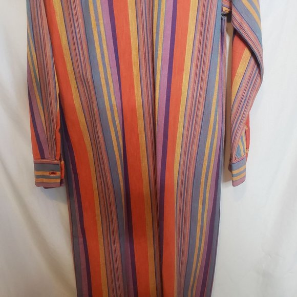 Shirt Dress Long Sleeves Vertical Stripes Collar Button Front Muriel Ryan Serbin - Picture 9 of 11